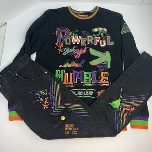 Blac Leaf Matching Sweatshirt & Jeans Black Graphic Humble Size Med 34-32